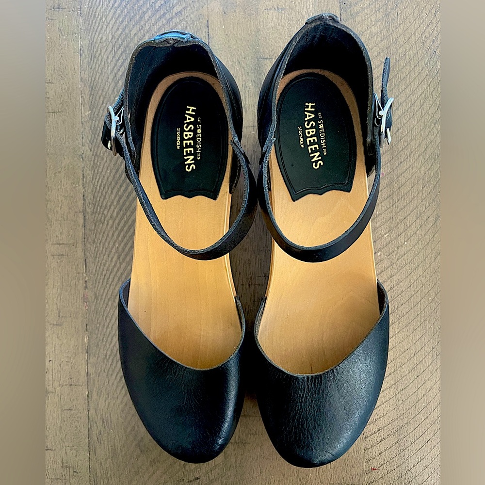 Swedish Hasbeens, black platform, size EU 36/ US 6, like new!